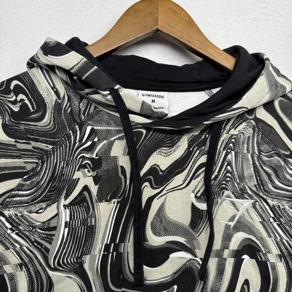 Gymshark Sweatshirt Men's Medium Black Gray Hoodie Marble Dyed Hoodie Workout - Picture 3 of 11